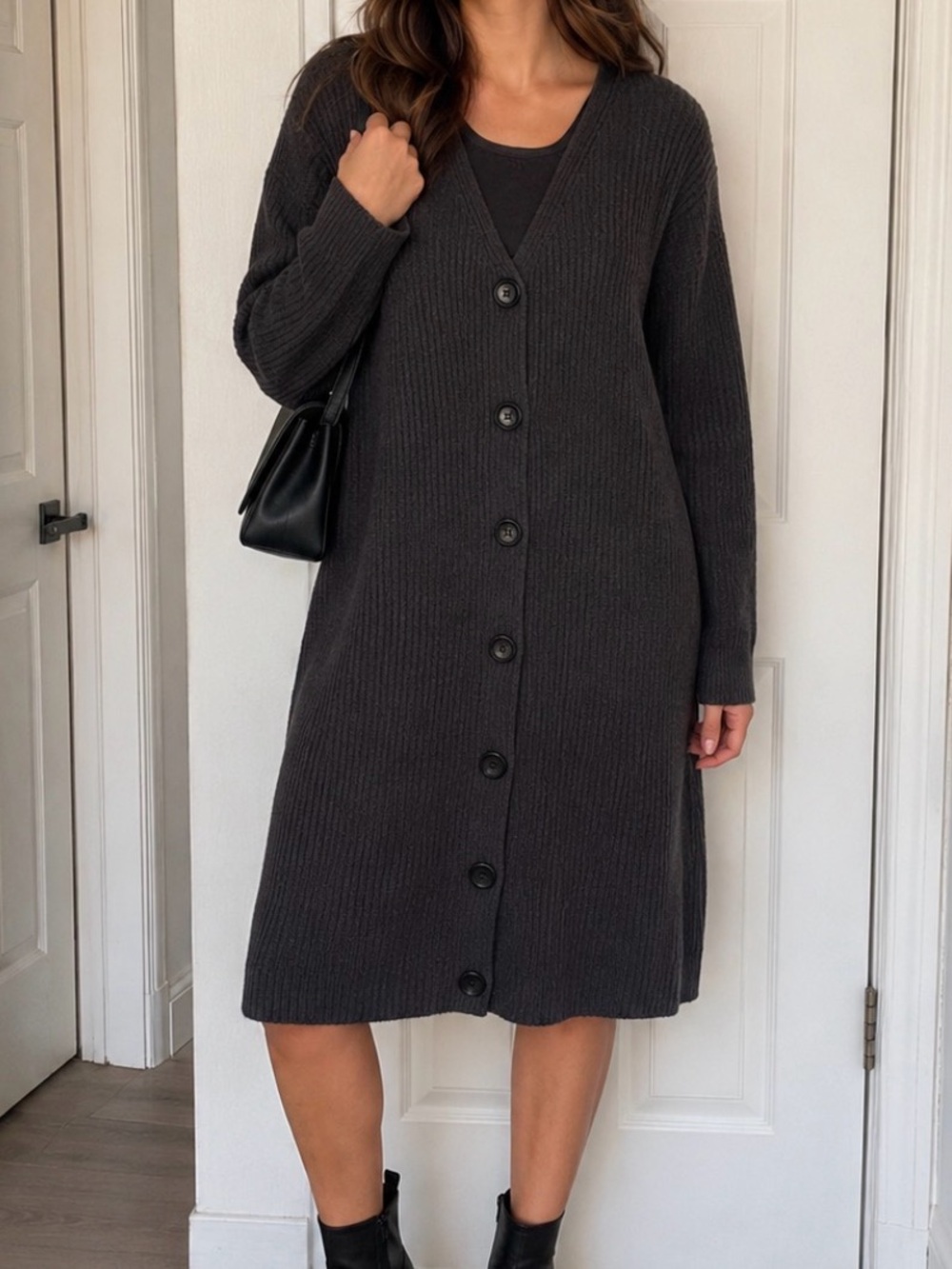 Grey Button-Down Long Knit Dress size medium